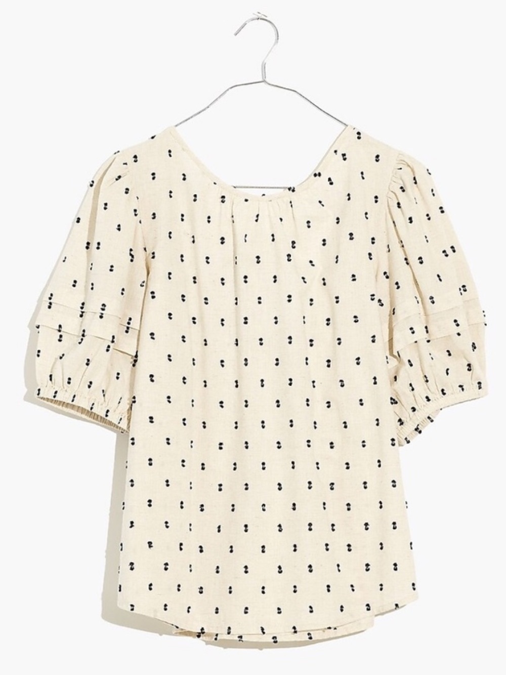 Madewell Swiss Clip Dot Tie Back Puff Sleeve Top Linen Cotton Blend Size XL